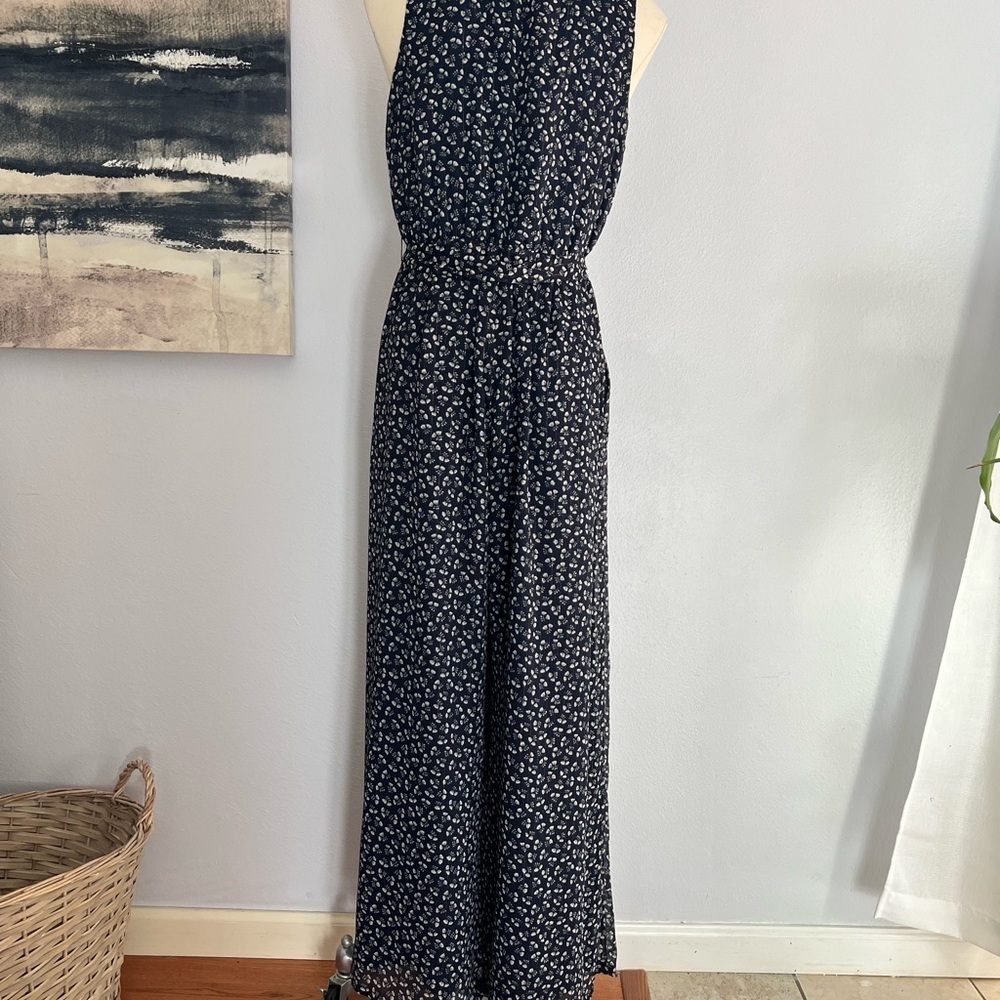 J. Crew Point Sur Navy Floral Sparkle Jumpsuit Size 8​ - Picture 3 of 9